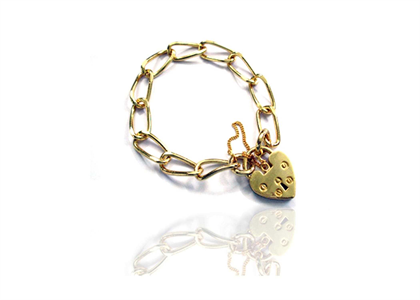 Gold Plated Mens Heart Lock Charm Bracelet